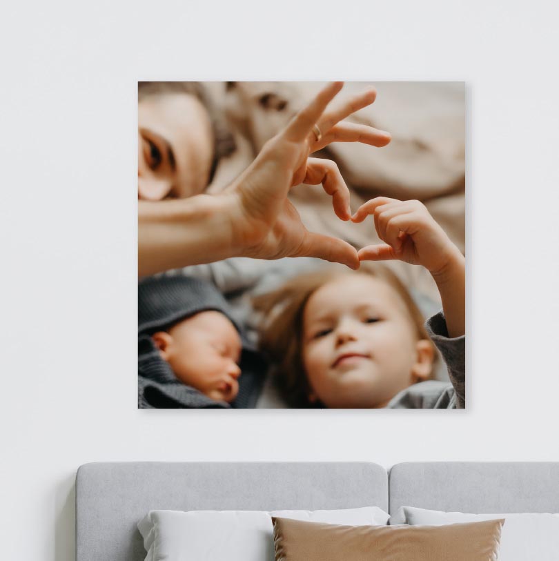 Wall decor foam board print showing a father with two small kids, ideal for personalised family wall art.