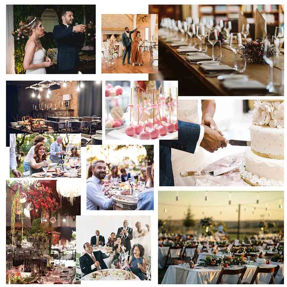 Wedding reception photos showing guests celebrating, dancing, and enjoying the evening festivities.