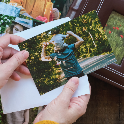 Personalised Photo Print of Father Carrying Son Personalised photo print featuring a father carrying his son on his shoulders, printed on premium photographic paper.
